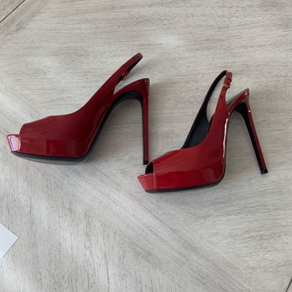 Saint Laurent Paris Red Patent Leather Platform Sling Backs sz 39 - Picture 4 of 8